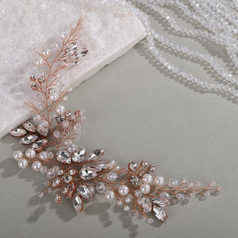 Rumtock Vintage Rhinestones Headband for Wedding Brides Bridesmaid Rose Gold Hair Comb Women Special Occasion Headpiece Jewelry (Rose Gold) - Image 3